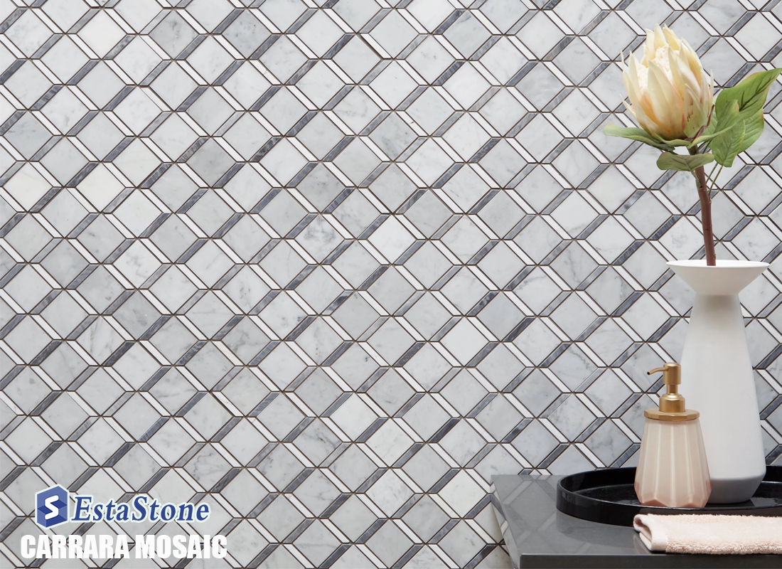Carrara Marble Mosaic Wall Projects | Esta Stone Bianco Carrara White Marble Mosaic Wall Projects