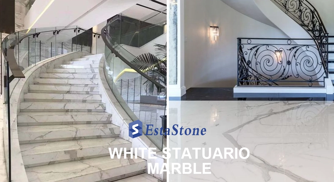 Luxury White Statuario Marble Stairs and Floor Projects-Esta Stone