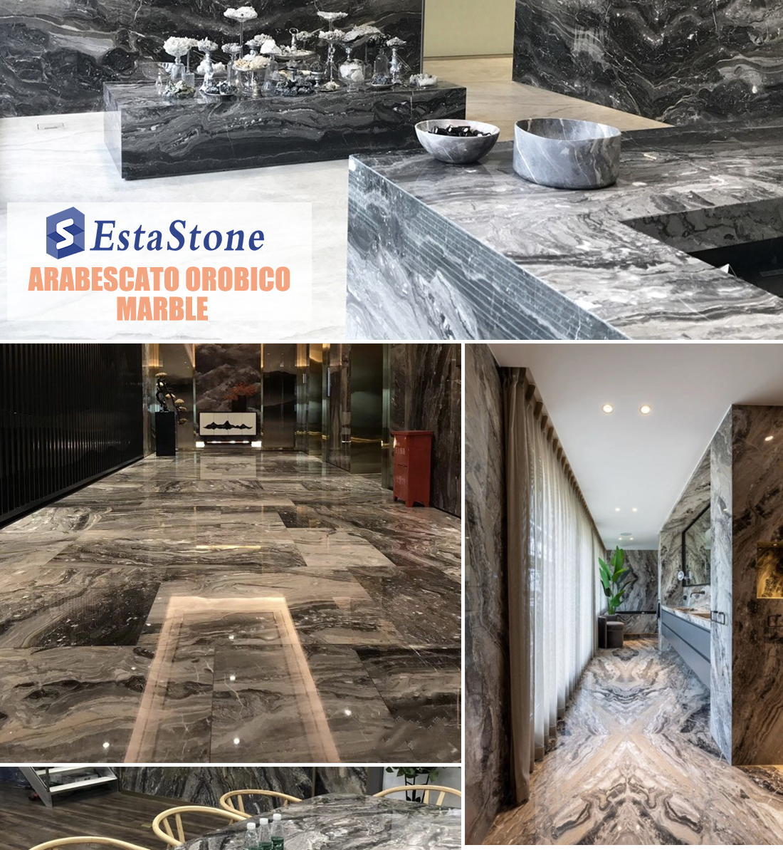 Arabescato Orobico Marble Floor and Wall Tiles Projects Esta Stone