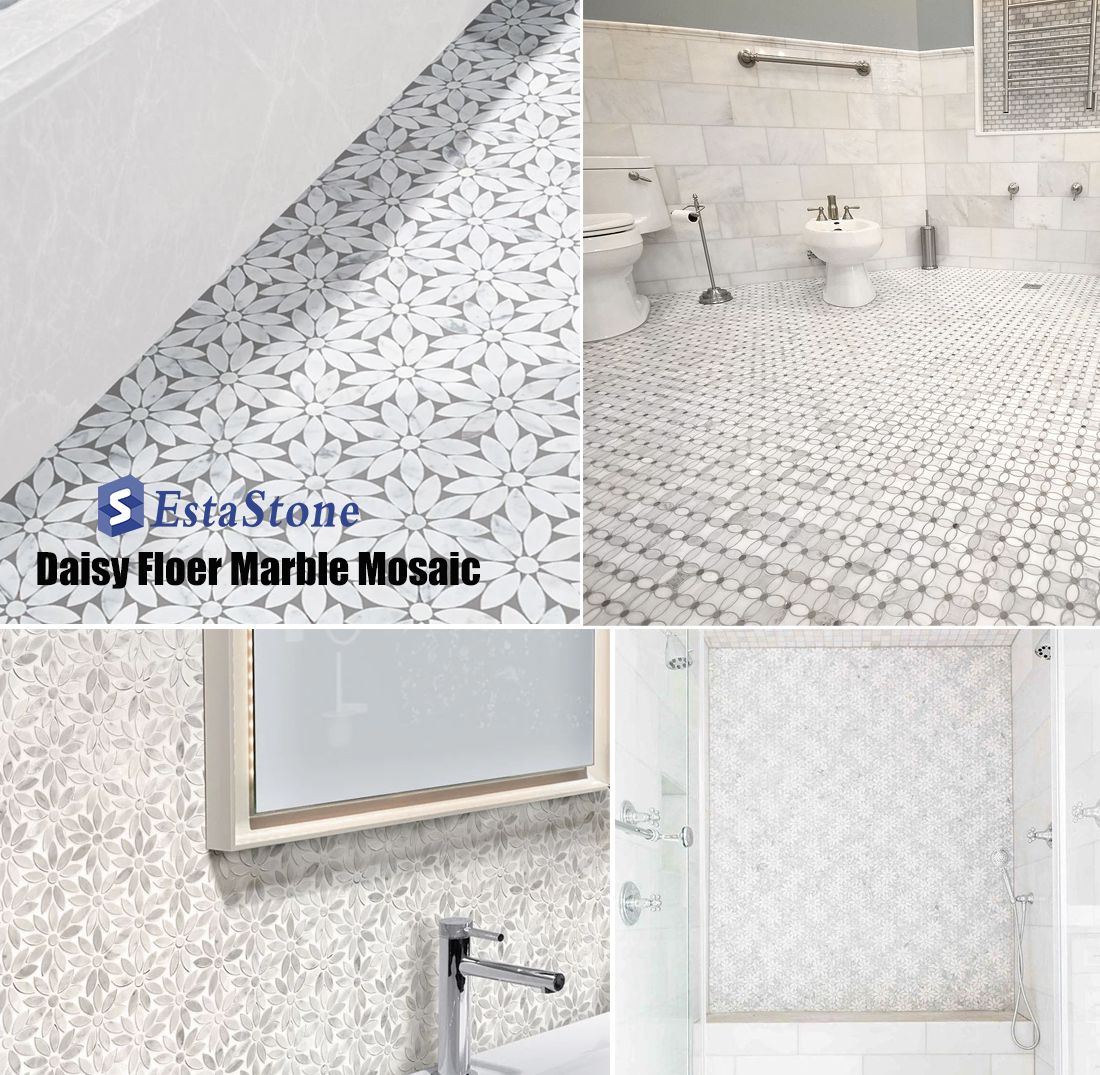 Natural Daisy Flower Marble Mosaic Tiles