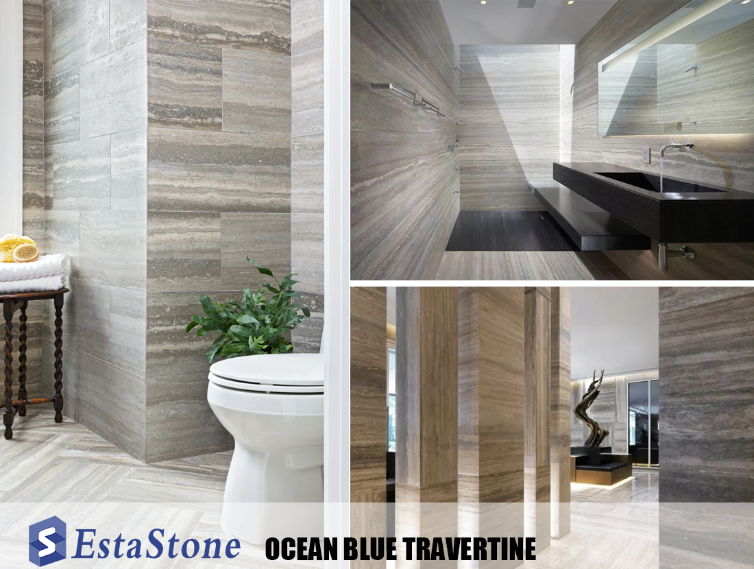 Ocean Blue Travertine Floor and Wall Tiles Projects Esta Stone