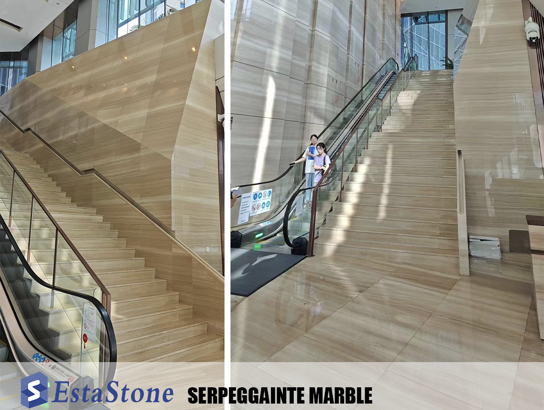Serpeggiante Wooden Marble Stairs and Wall Projects ESTA STONE