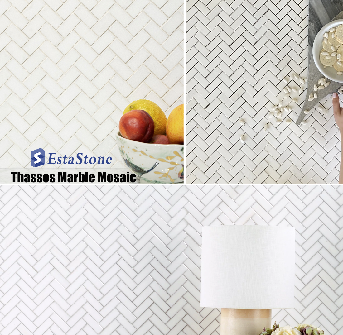 Thassos Marble Herringbone Mosaic Tiles Projects Esta Stone Thassos Marble Herringbone Mosaic Tiles Projects Esta Stone