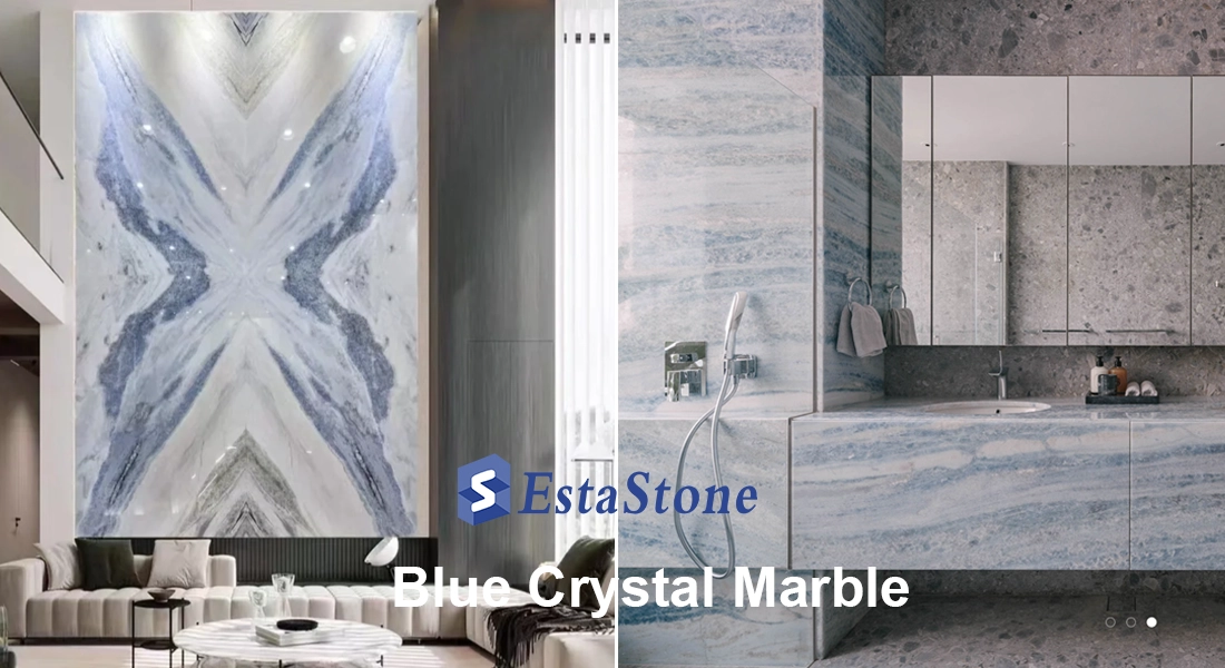 Blue Crystal Marble Accent Wall and Bathroom Countertops Projects | Esta Stone