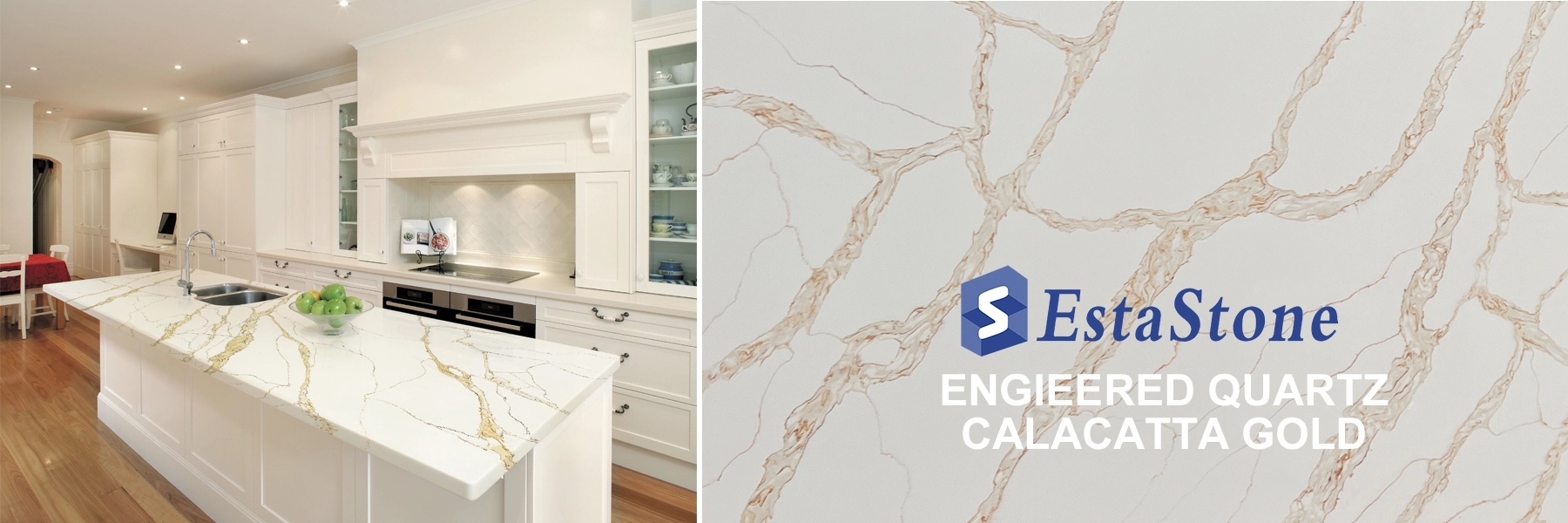 Engineered Clacatta Gold Quartz Kitchen and Bathroom Countertops Supplier Esta Stone Engineered Clacatta Gold Quartz Kitchen and Bathroom Countertops Supplier Esta Stone