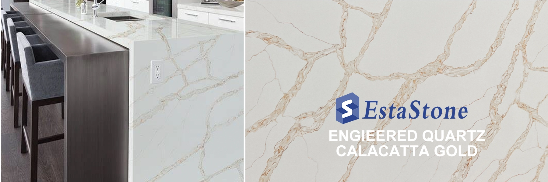 Prefabed Quartz Countertop Calacatta Gold Quartz Supplier Esta Stone