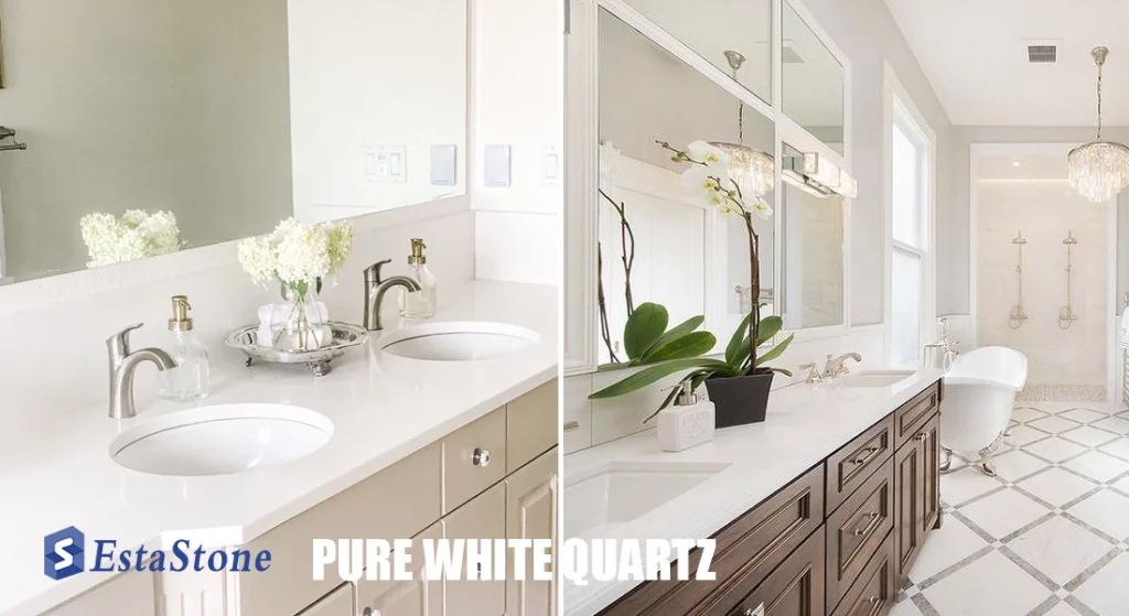 Pure White Quartz Vanity Tops For Residences Bathroom Projects Esta Stone