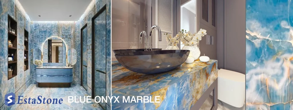 Blue Onyx Marble Bathroom Projects in Villas Esta Stone
