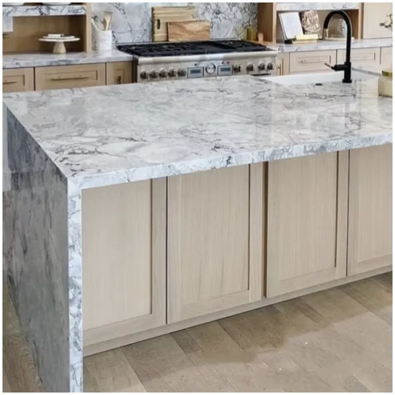 Calacatta Grey Quartzite Waterfall Countertops For Luxury Villas