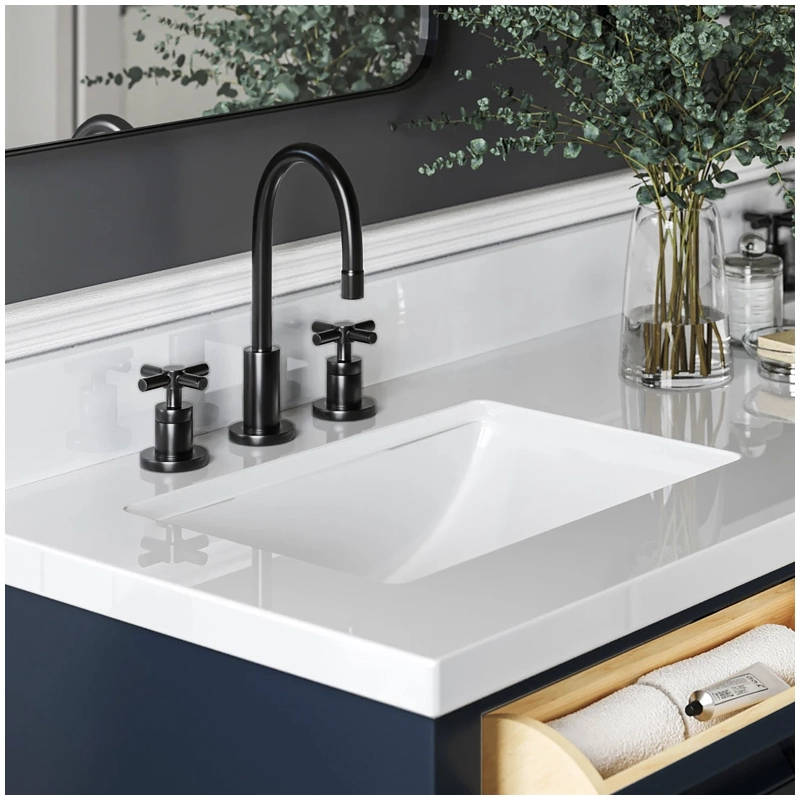 White Glitter Quartz Double Sink Vanity Countertops Supplier Esta Stone